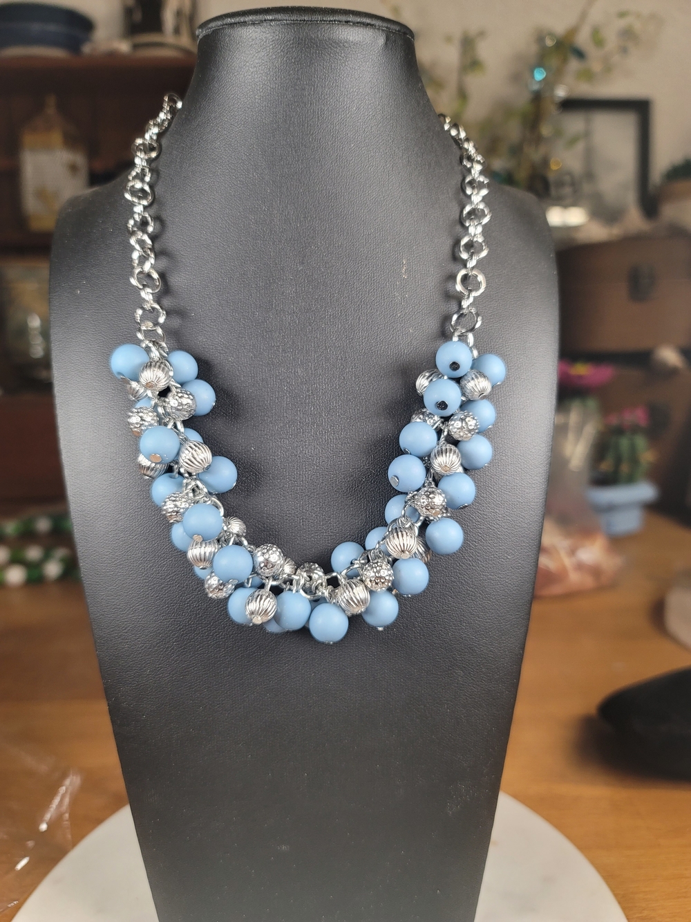 paparazzi Powder Blue Bead Cluster Necklace - Silver